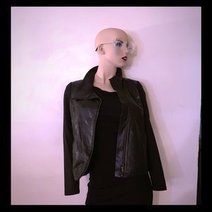 Leather like jacket with rayon arms